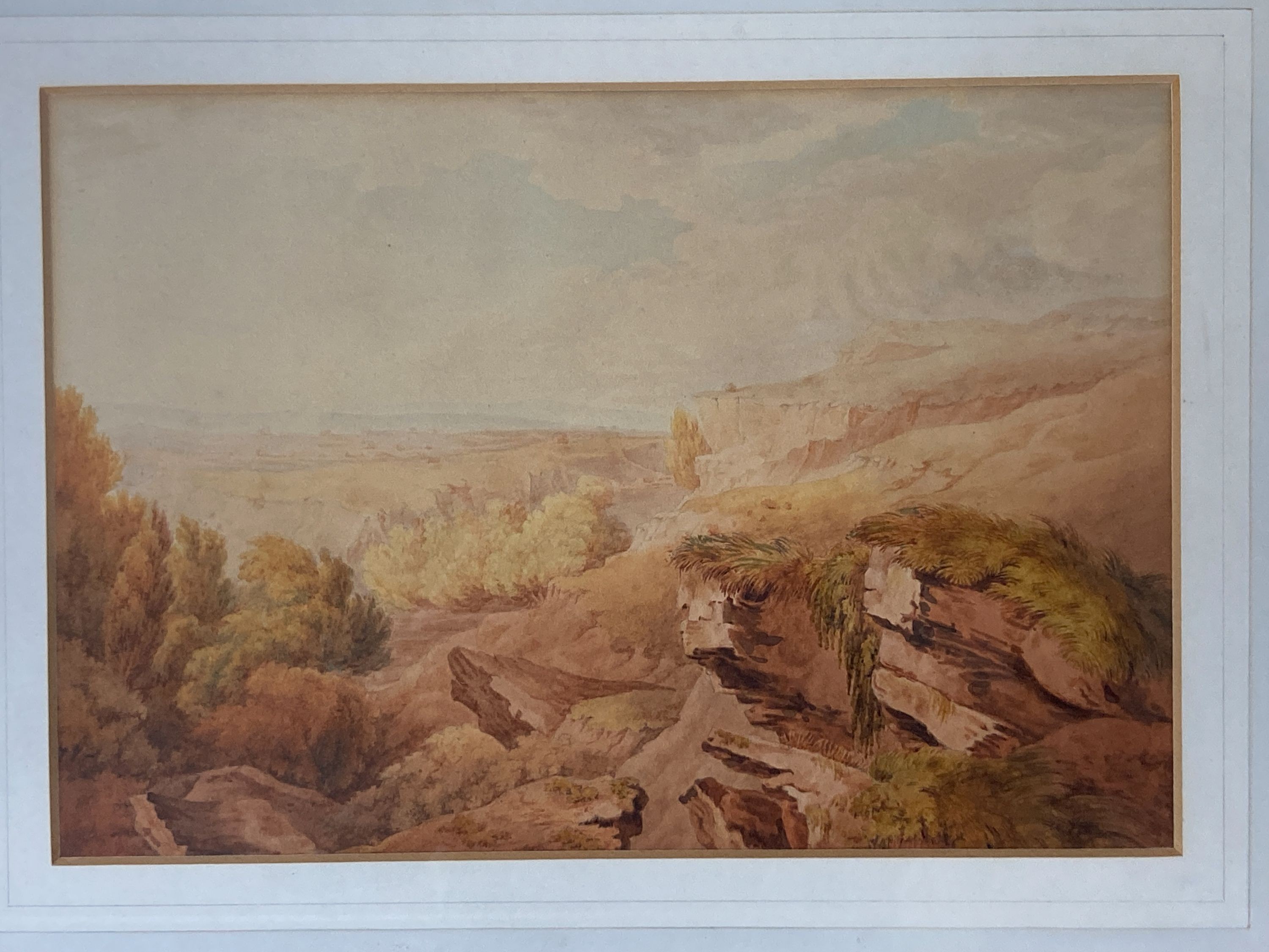 Attributed to James Bourne (1773-1854) pair of watercolours, Hampton Cliffs near Bath and on the Usk below Crickhowell, 19 x 28cm.